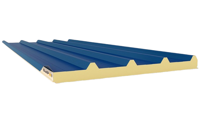 A cross-section of a modern sandwich panel showing insulating core and metal facings
